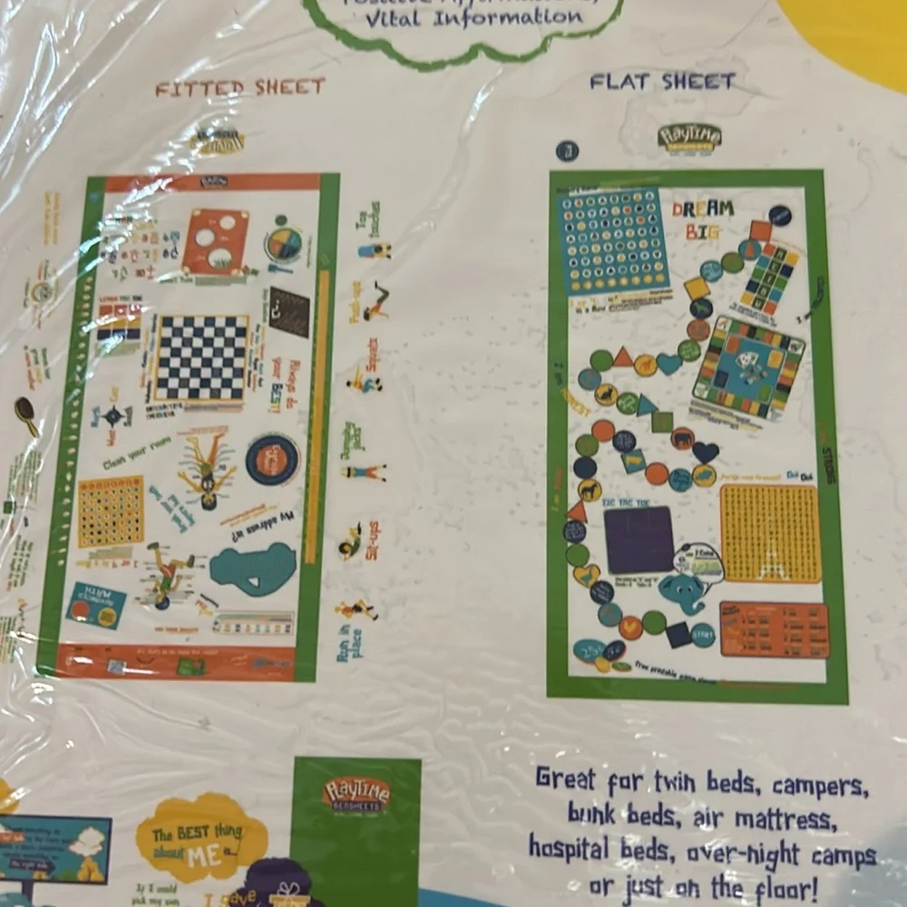 Playtime Bed Sheets - Soft Breathable 75‎ Fun Games & Puzzles - Unisex Twin new
